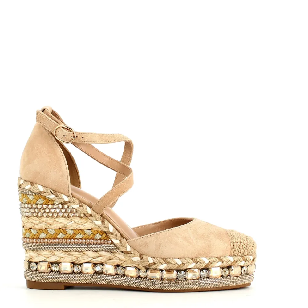 Cinders Shoe Heaven Evening | Wedge Sandals*Alma En Pena High Wedge Crystal Espadrille Sand