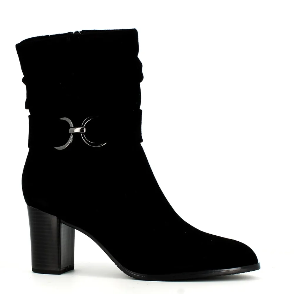Cinders Shoe Heaven Casual Ankle | Ankle*Caprice Mid Calf Boot with Buckle Black Suede