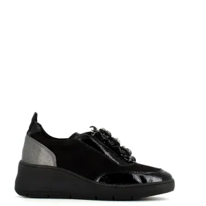 Cinders Shoe Heaven Trainers | Wedge*Comart Crystal Trainer Black/Pewter
