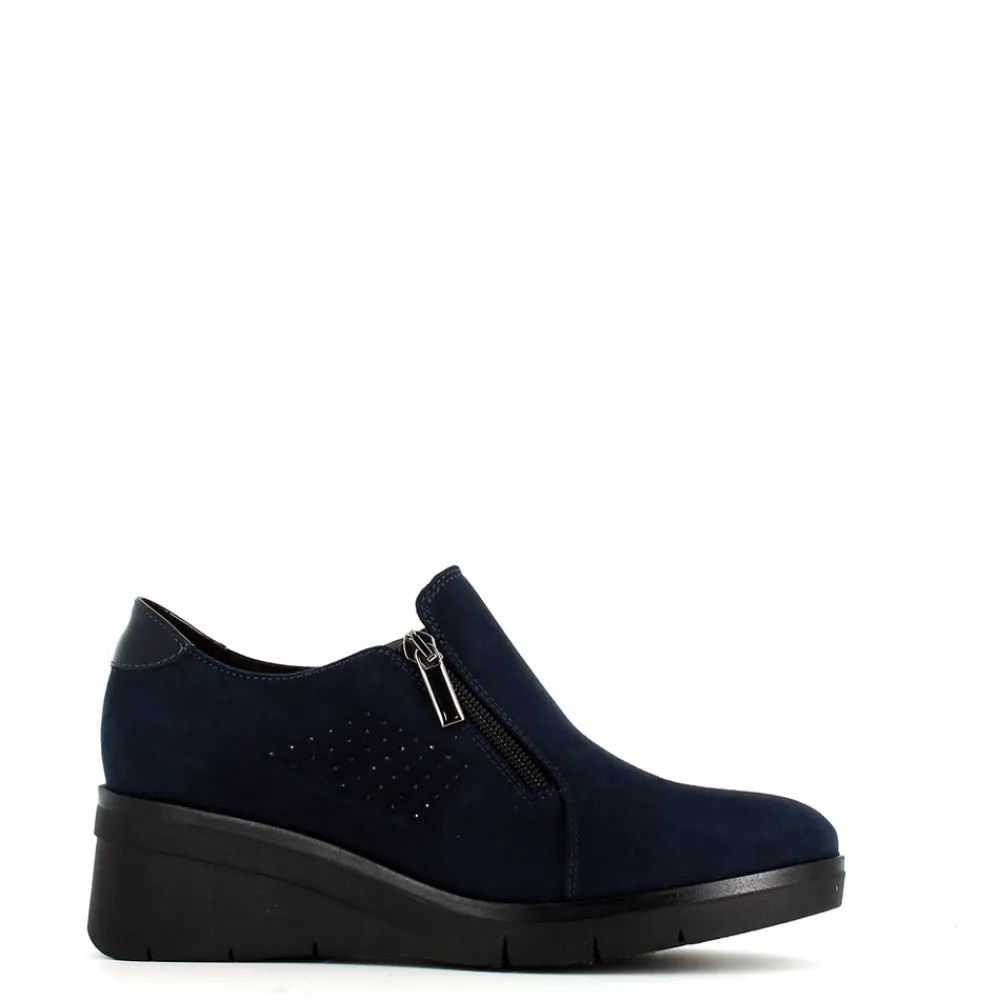 Cinders Shoe Heaven Wedge*Comart Double Zip Wedge Shoe Navy