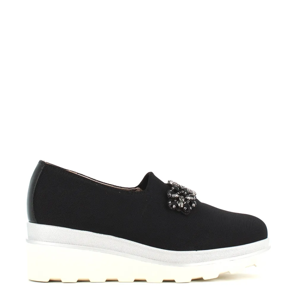 Cinders Shoe Heaven Wedge*Comart Slip On Crystal Black