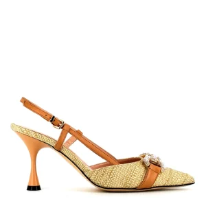 Cinders Shoe Heaven Occasion Shoes | Mid Heel*Evaluna Slingback Raffia Natural
