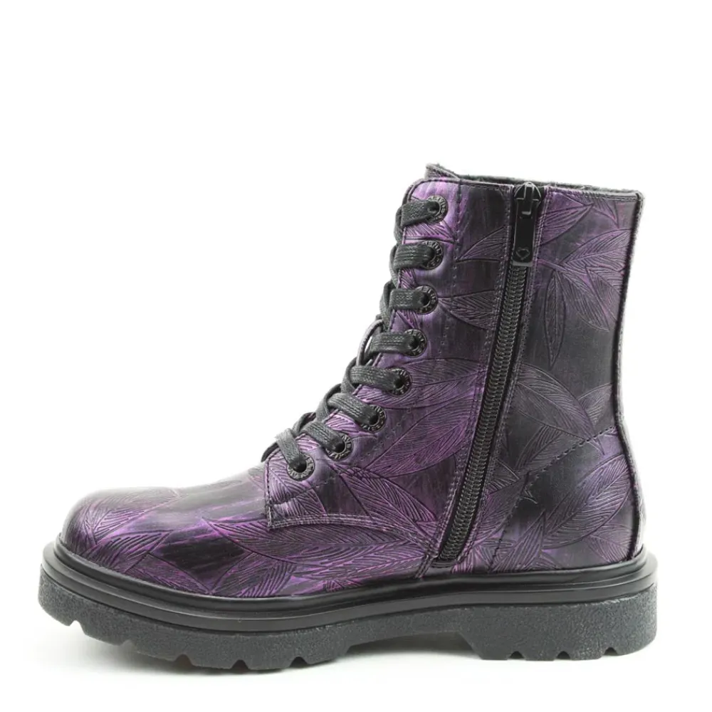 Cinders Shoe Heaven Ankle*Heavenly Feet Justina Leaves Print Deep Purple