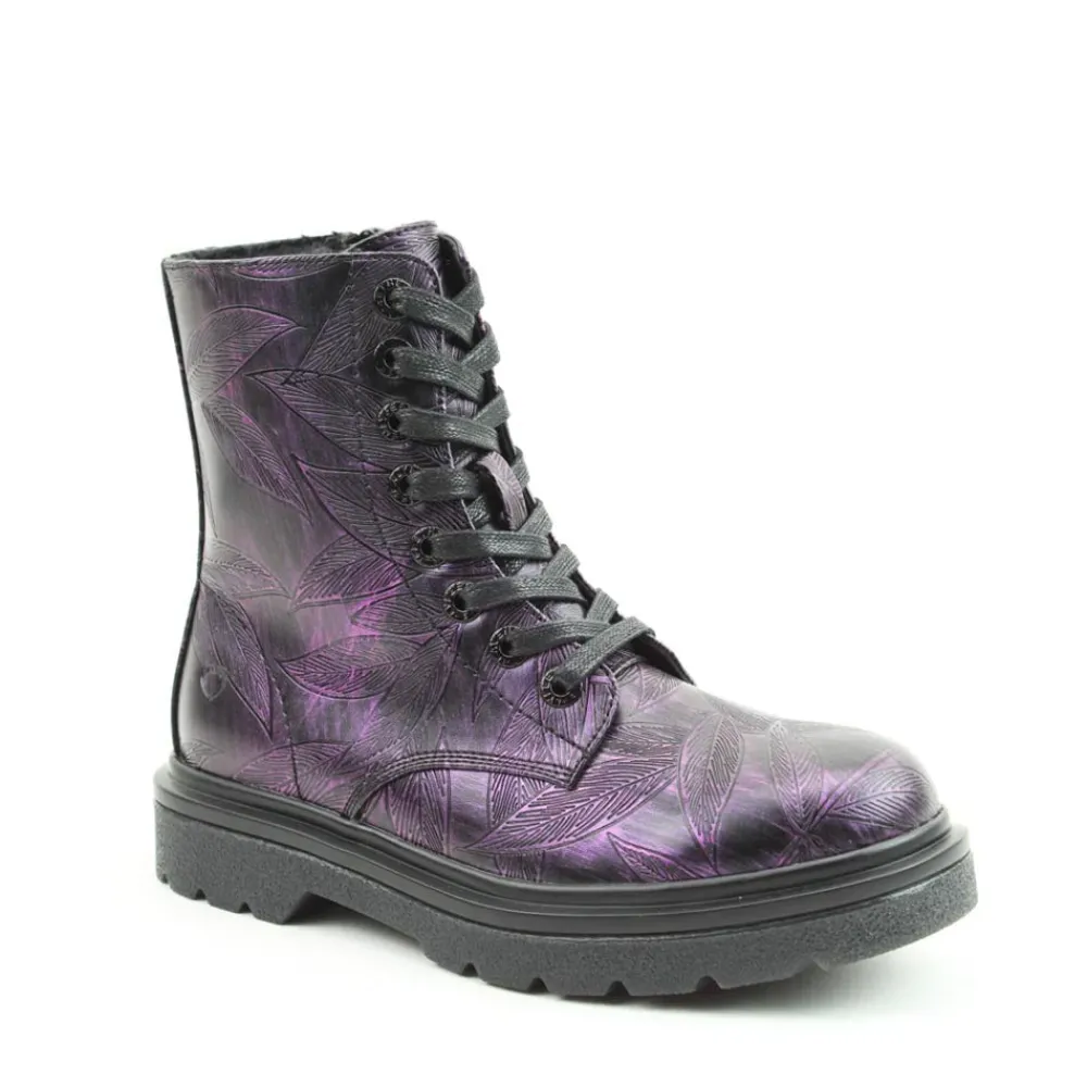Cinders Shoe Heaven Ankle*Heavenly Feet Justina Leaves Print Deep Purple