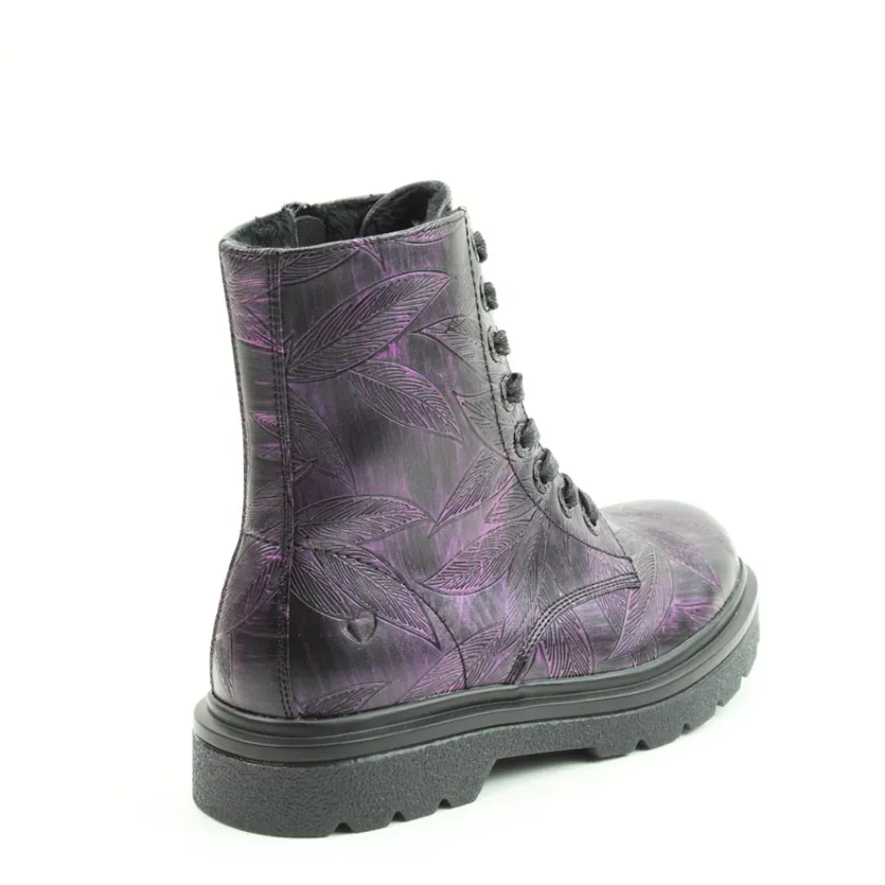 Cinders Shoe Heaven Ankle*Heavenly Feet Justina Leaves Print Deep Purple