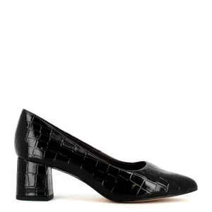 Cinders Shoe Heaven Occasion Shoes*Jana Classic Block Heel Court Shoe Black Croco