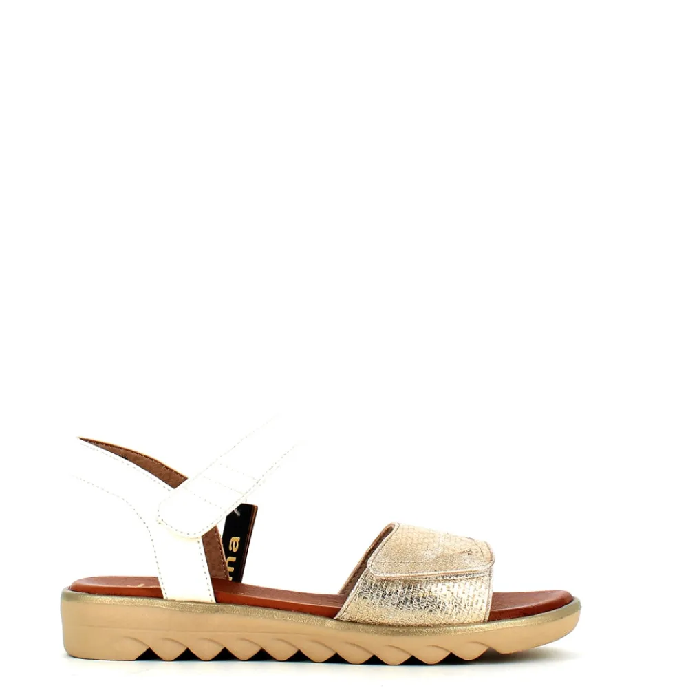 Cinders Shoe Heaven Wedge Sandals*Jana Velcro Summer Sandal White/Gold
