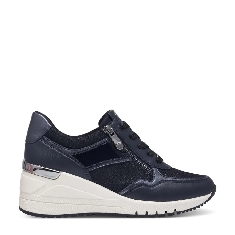 Cinders Shoe Heaven Trainers | Wedge*Marco Tozzi Wedge Laced Trainer Navy