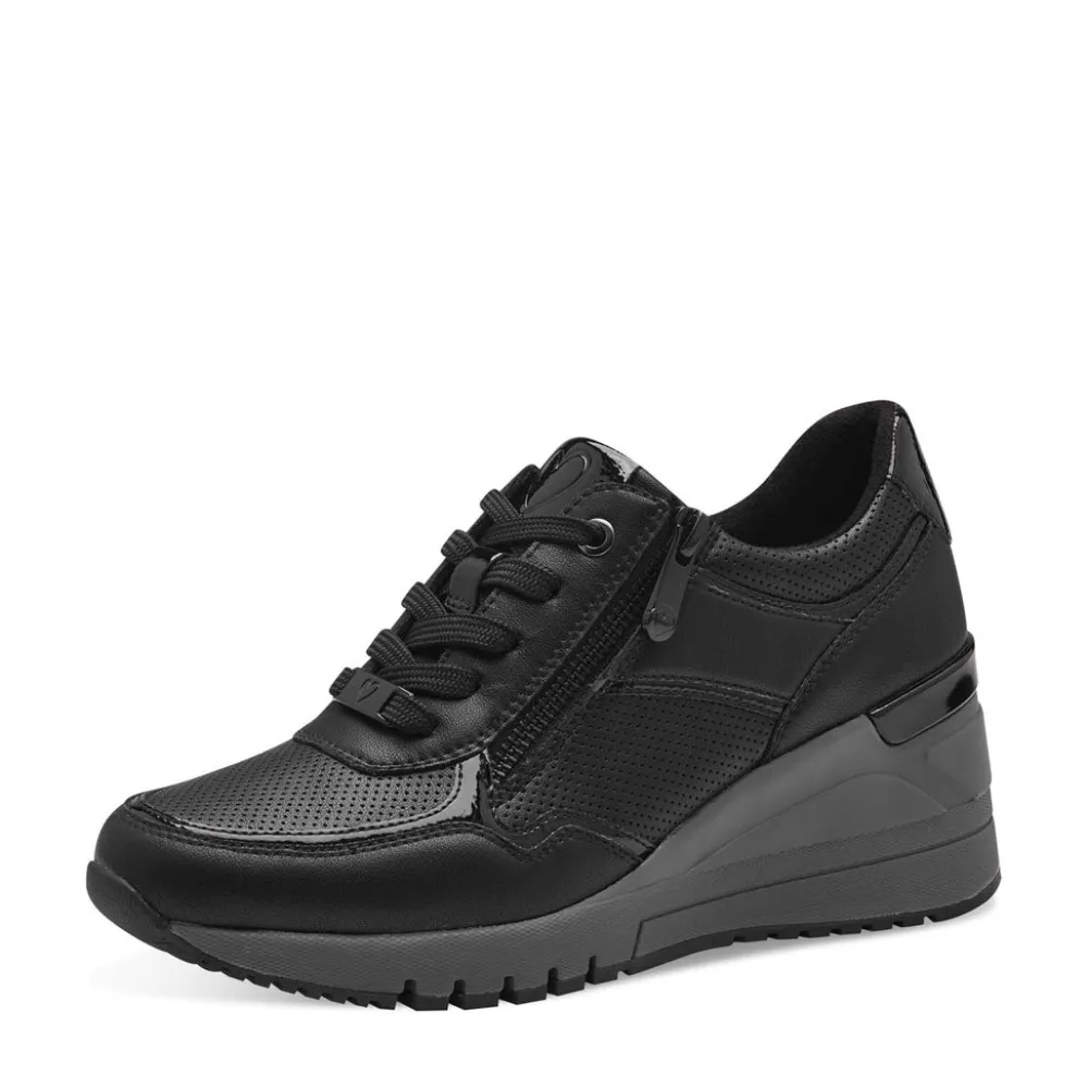 Cinders Shoe Heaven Trainers*Marco Tozzi Wedge Laced Trainer Black