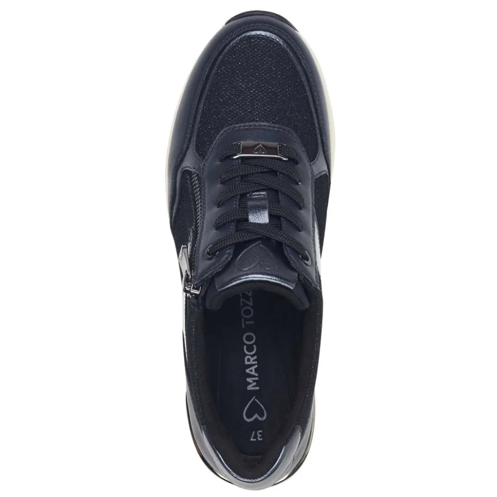 Cinders Shoe Heaven Trainers | Wedge*Marco Tozzi Wedge Laced Trainer Navy