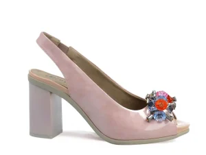 Cinders Shoe Heaven Occasion Shoes | Evening*Pitillos High Patent Slingback with Crystal Trim Nude