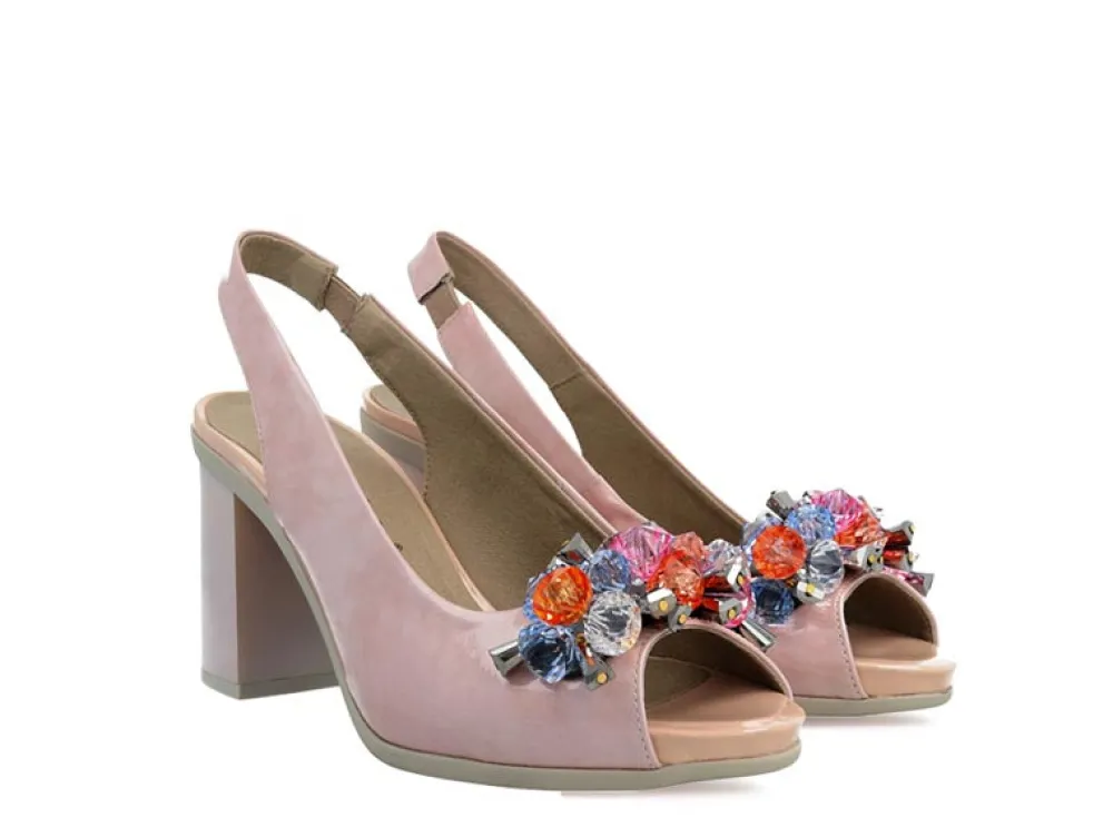 Cinders Shoe Heaven Occasion Shoes | Evening*Pitillos High Patent Slingback with Crystal Trim Nude