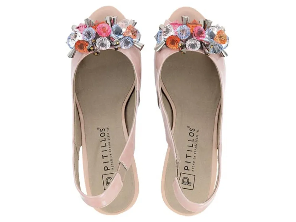 Cinders Shoe Heaven Occasion Shoes | Evening*Pitillos High Patent Slingback with Crystal Trim Nude