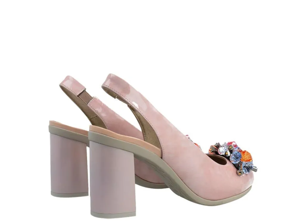 Cinders Shoe Heaven Occasion Shoes | Evening*Pitillos High Patent Slingback with Crystal Trim Nude