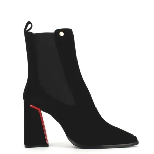 Cinders Shoe Heaven Ankle*Poletto Suede Ankle Boot with Red Trim Black