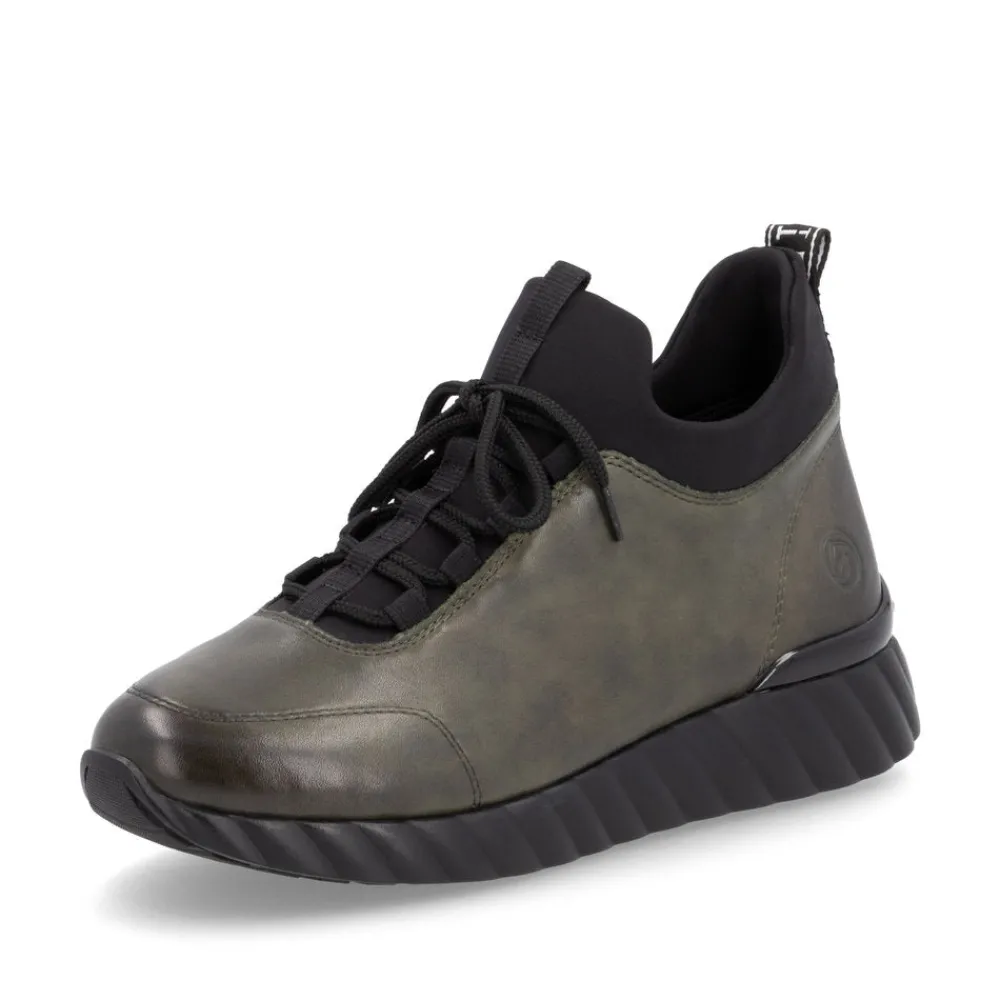Cinders Shoe Heaven Trainers | Wedge*Remonte Casual Shoe Forest Leaf/Black