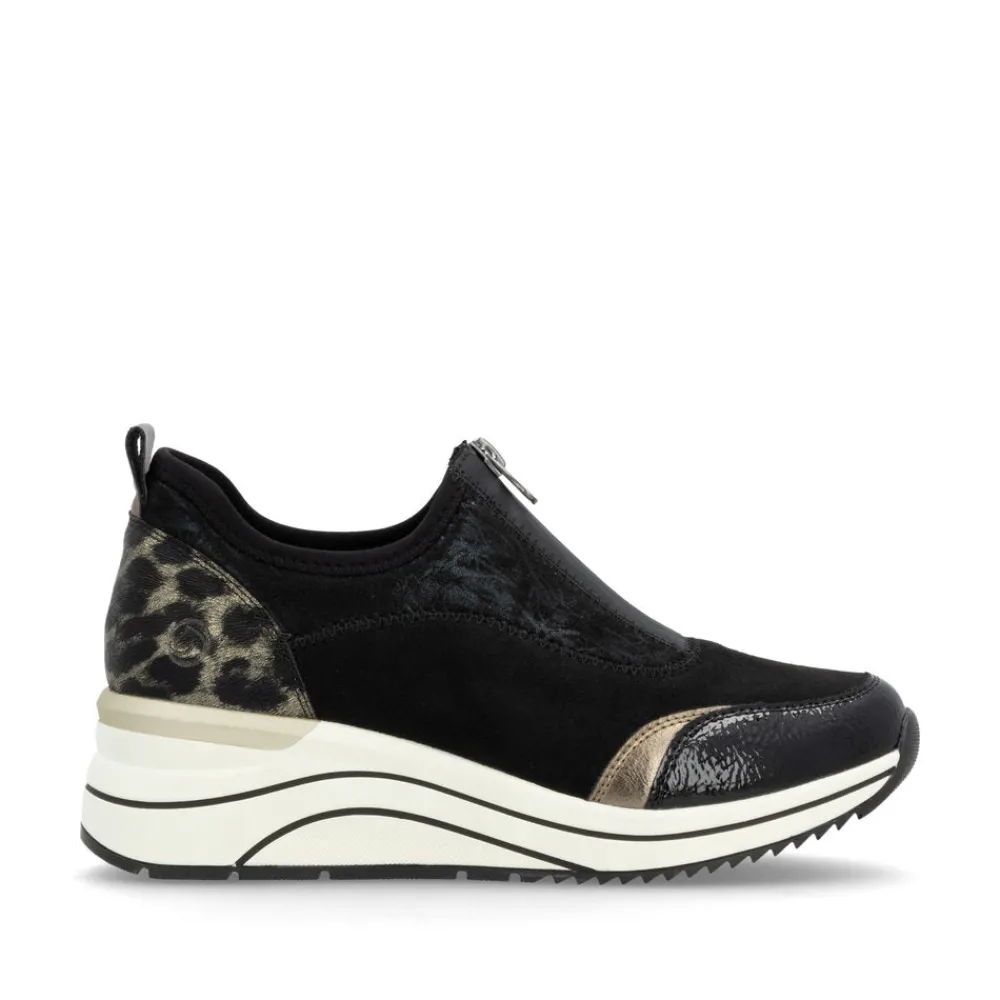 Cinders Shoe Heaven Trainers | Wedge*Remonte Casual Wedge Black Micro Print