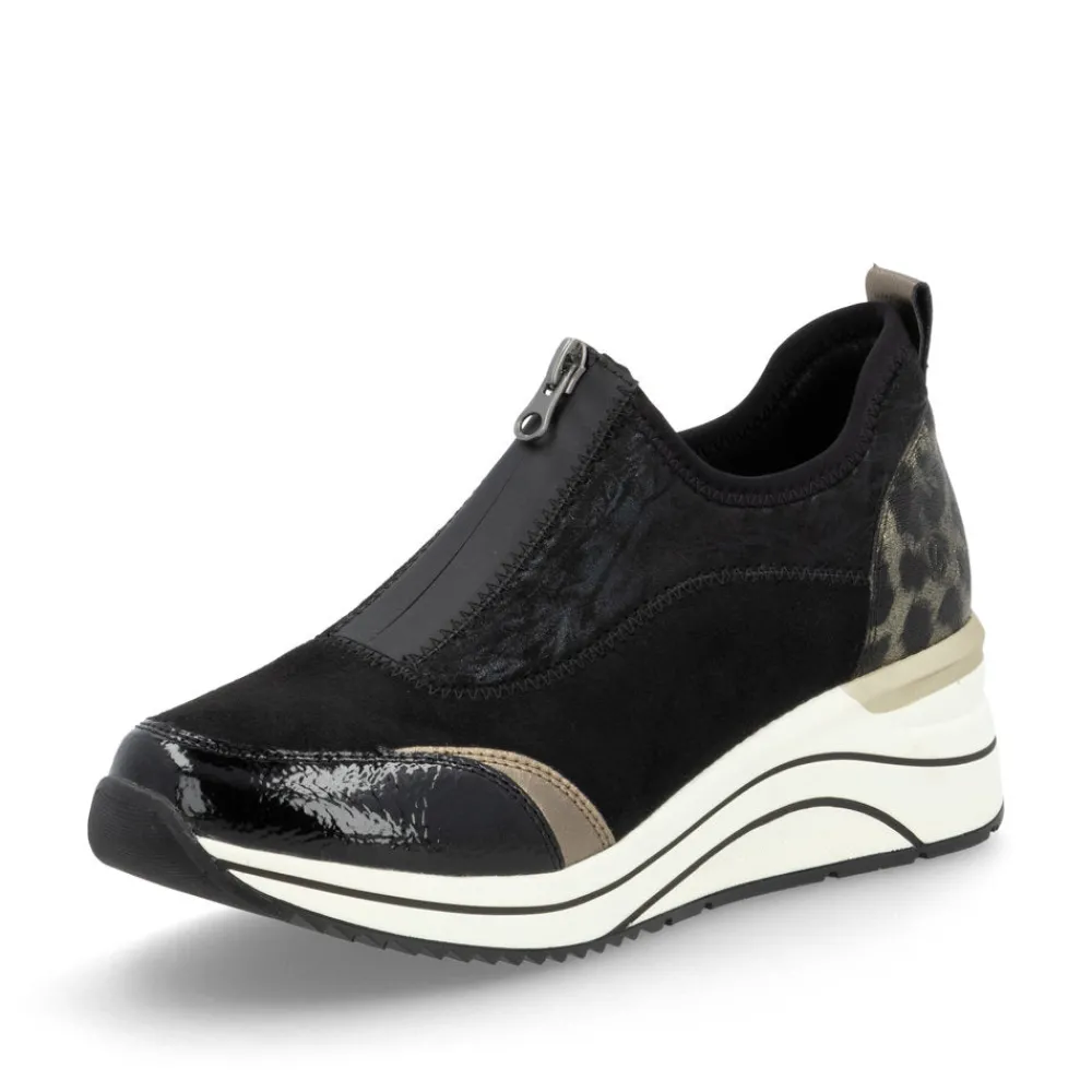 Cinders Shoe Heaven Trainers | Wedge*Remonte Casual Wedge Black Micro Print