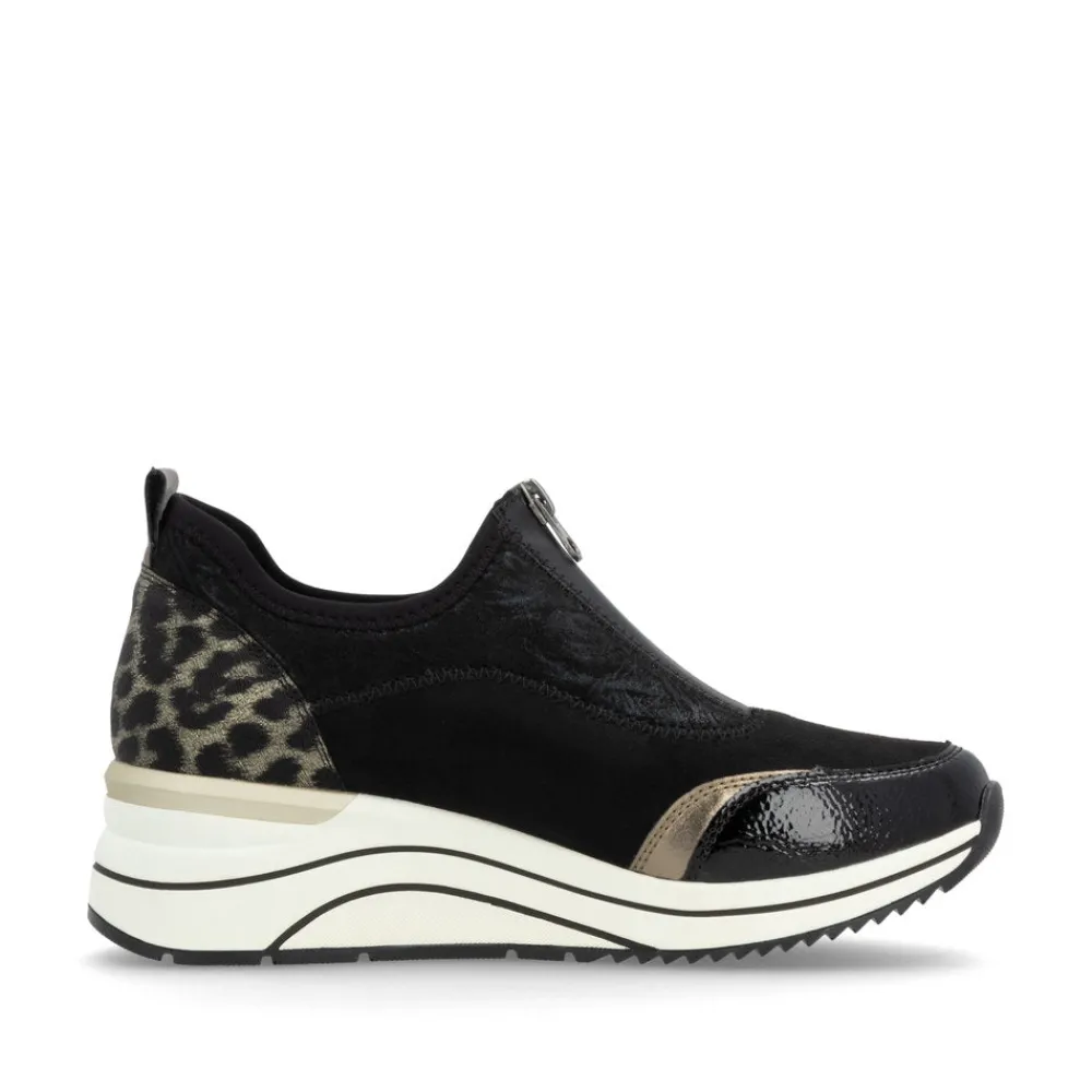 Cinders Shoe Heaven Trainers | Wedge*Remonte Casual Wedge Black Micro Print