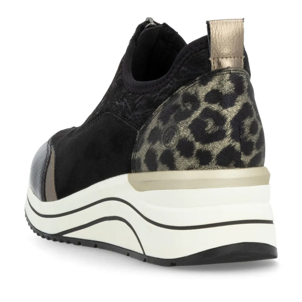 Cinders Shoe Heaven Trainers | Wedge*Remonte Casual Wedge Black Micro Print