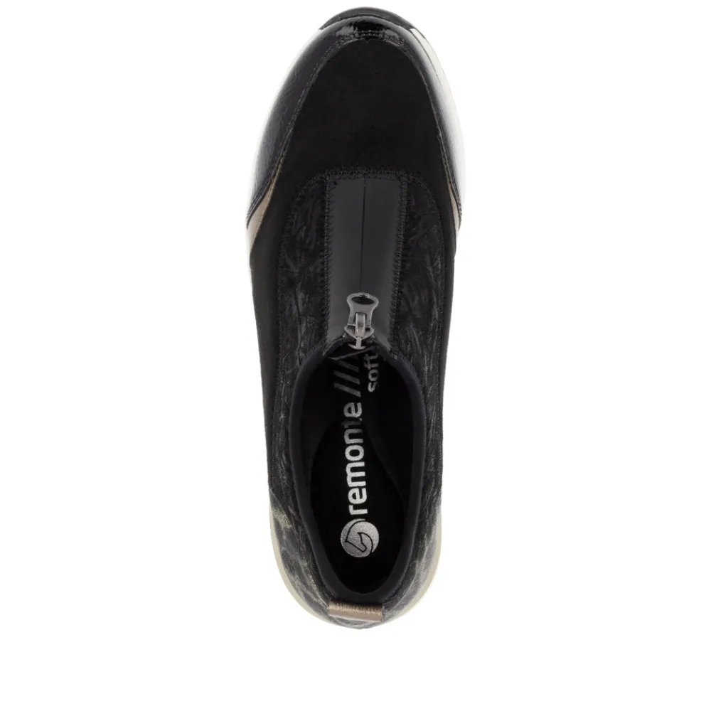 Cinders Shoe Heaven Trainers | Wedge*Remonte Casual Wedge Black Micro Print