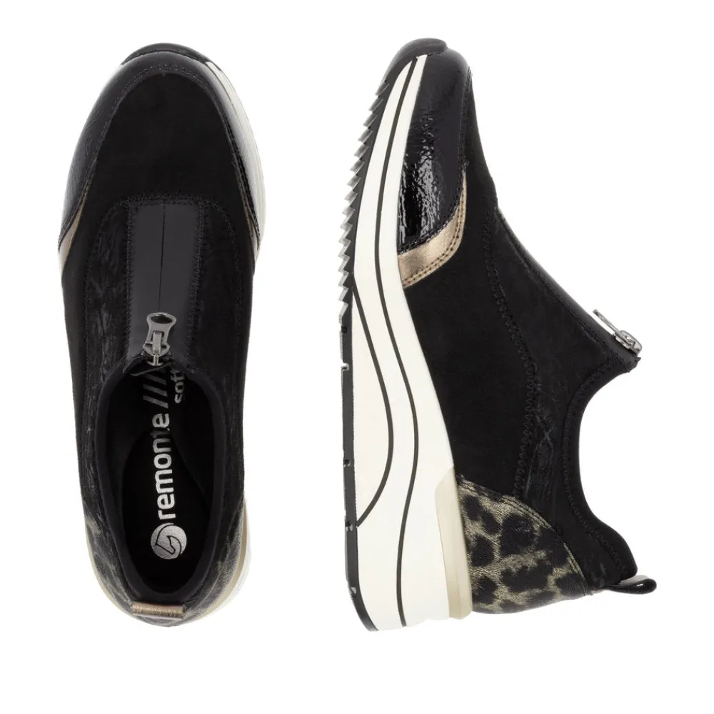 Cinders Shoe Heaven Trainers | Wedge*Remonte Casual Wedge Black Micro Print