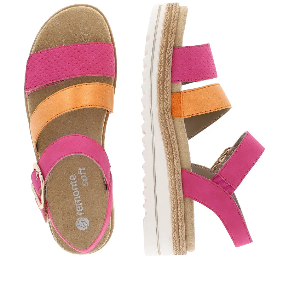 Cinders Shoe Heaven Wedge Sandals*Remonte Strappy Sandal Orange/Pink