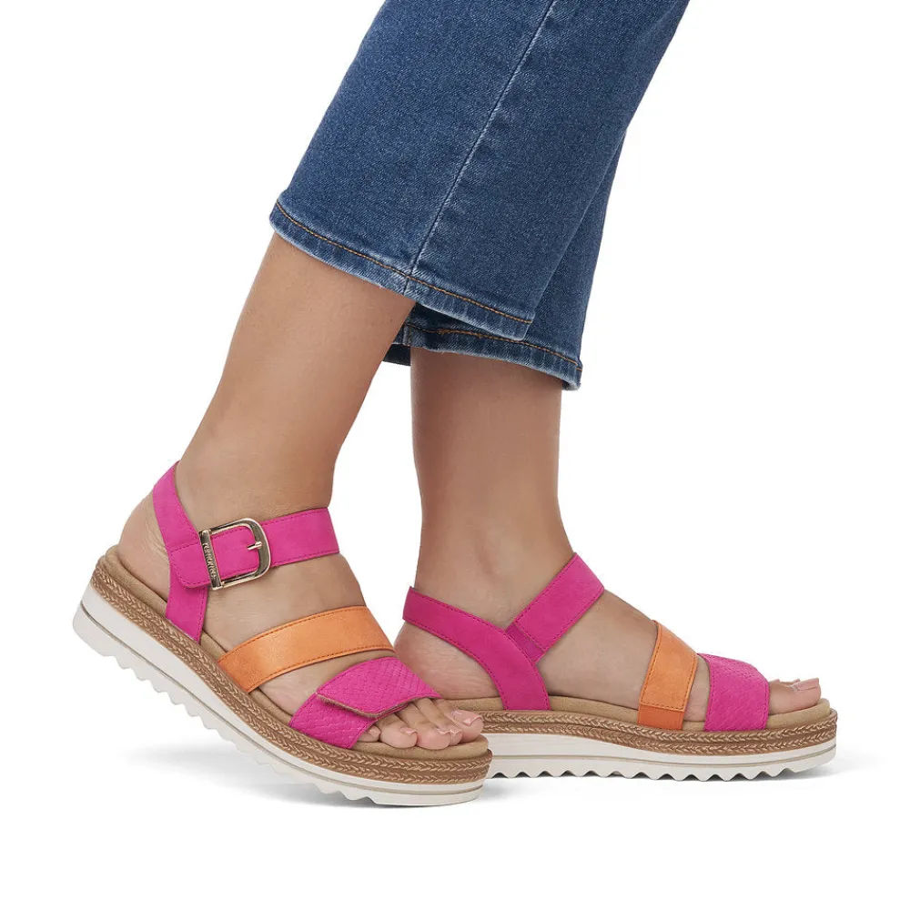 Cinders Shoe Heaven Wedge Sandals*Remonte Strappy Sandal Orange/Pink