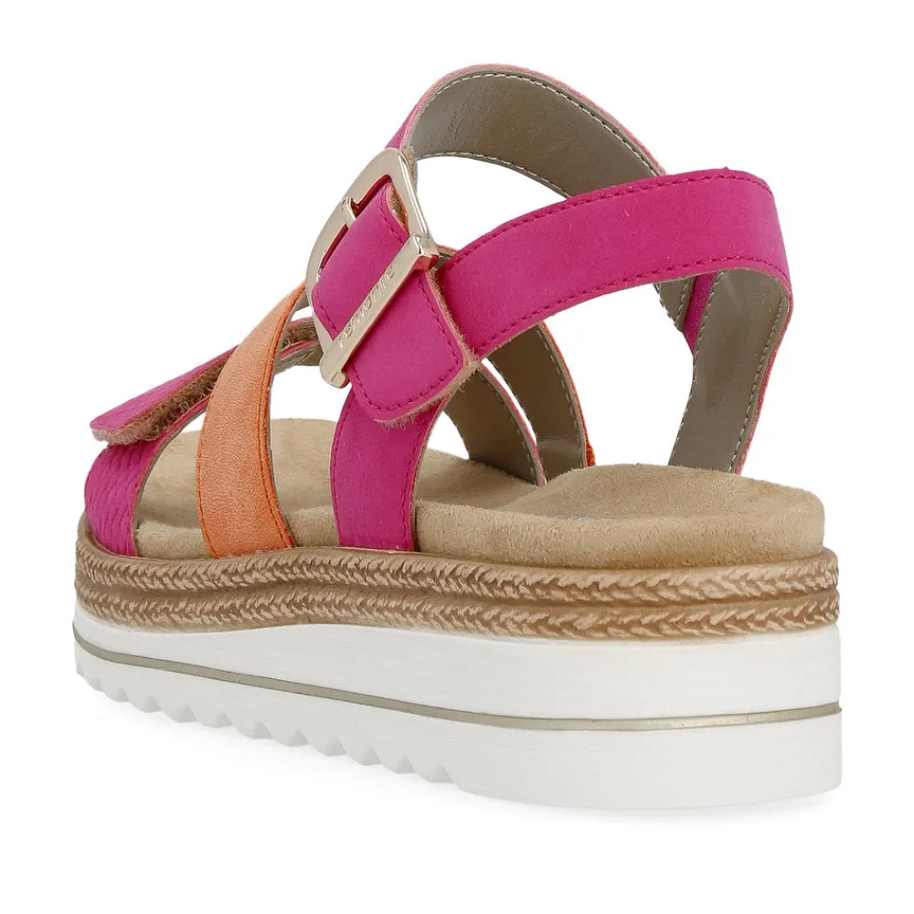 Cinders Shoe Heaven Wedge Sandals*Remonte Strappy Sandal Orange/Pink