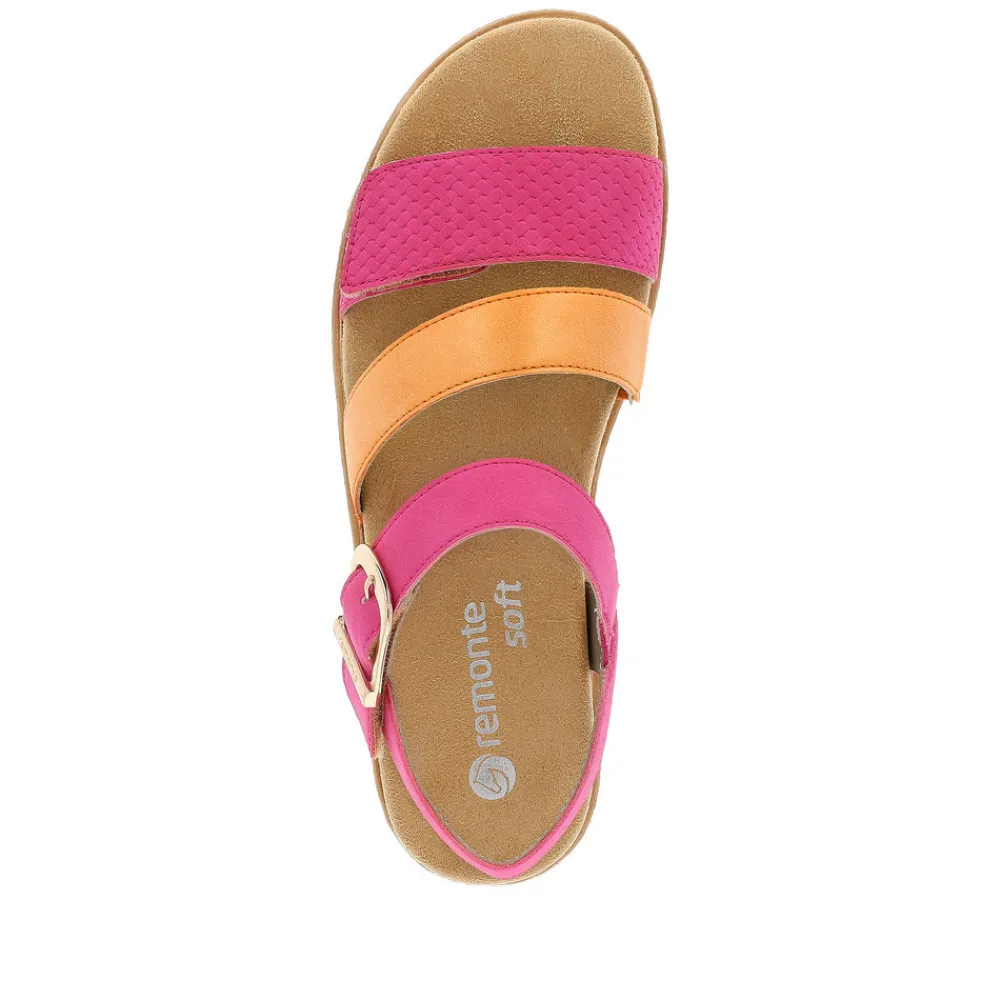 Cinders Shoe Heaven Wedge Sandals*Remonte Strappy Sandal Orange/Pink