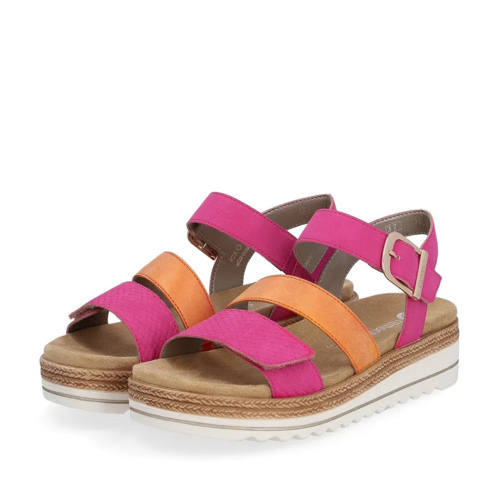 Cinders Shoe Heaven Wedge Sandals*Remonte Strappy Sandal Orange/Pink