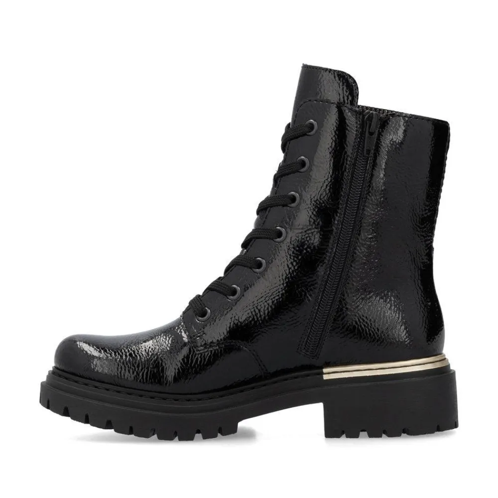 Cinders Shoe Heaven Casual Ankle | Ankle*Rieker Chunky Laced Boot Black/Gold