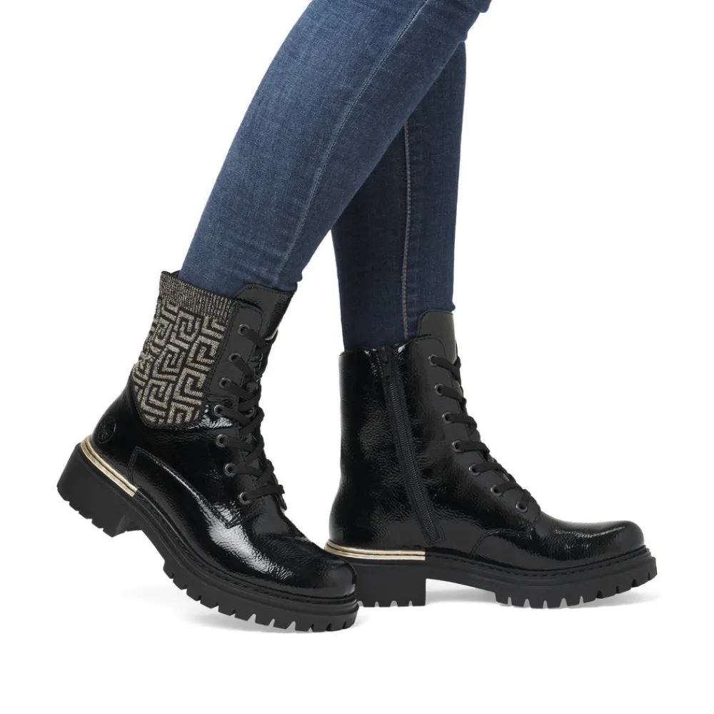 Cinders Shoe Heaven Casual Ankle | Ankle*Rieker Chunky Laced Boot Black/Gold