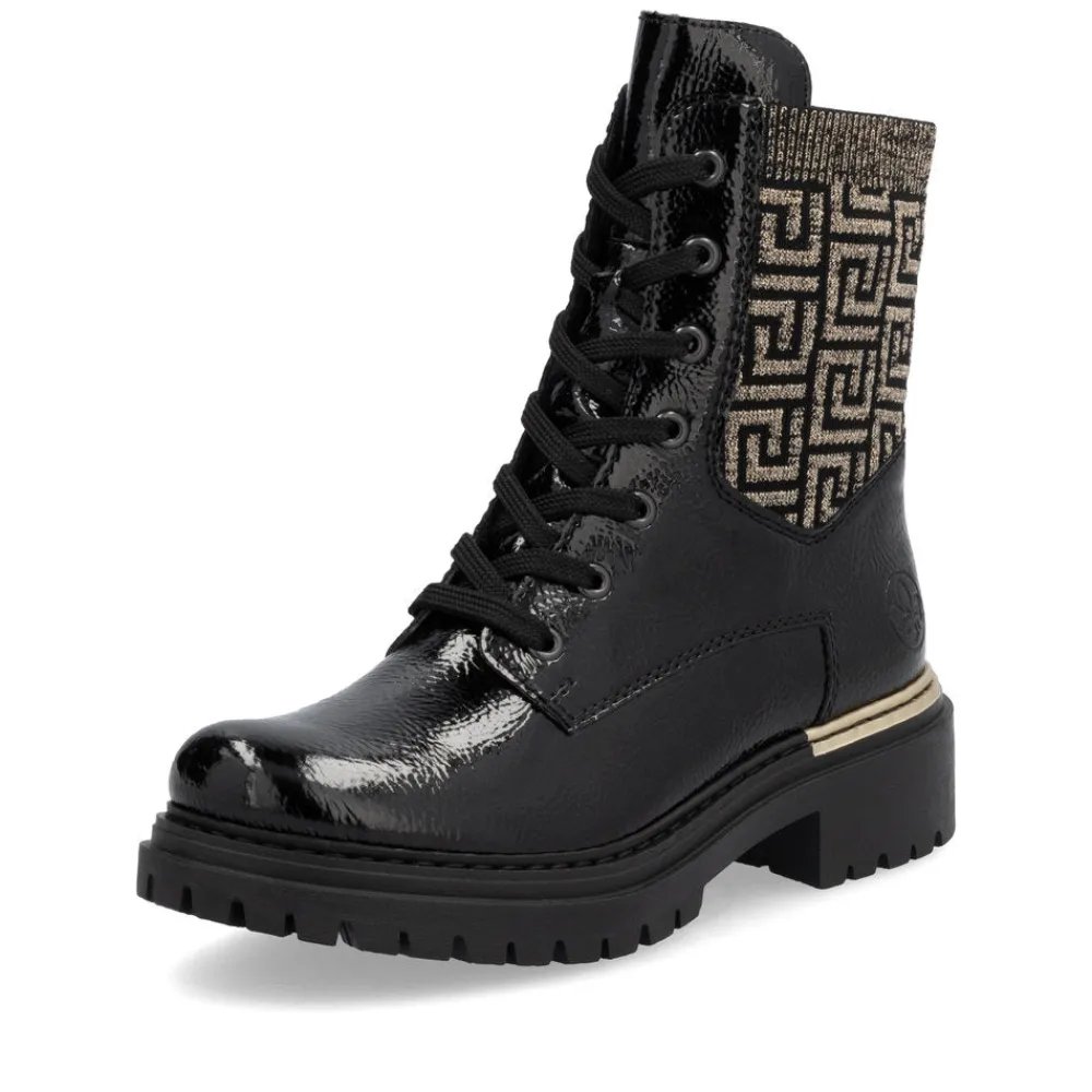 Cinders Shoe Heaven Casual Ankle | Ankle*Rieker Chunky Laced Boot Black/Gold