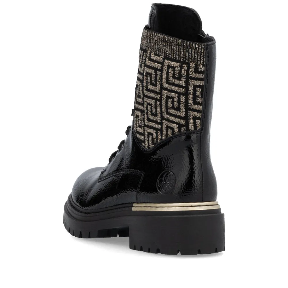 Cinders Shoe Heaven Casual Ankle | Ankle*Rieker Chunky Laced Boot Black/Gold