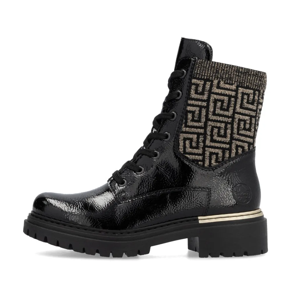Cinders Shoe Heaven Casual Ankle | Ankle*Rieker Chunky Laced Boot Black/Gold