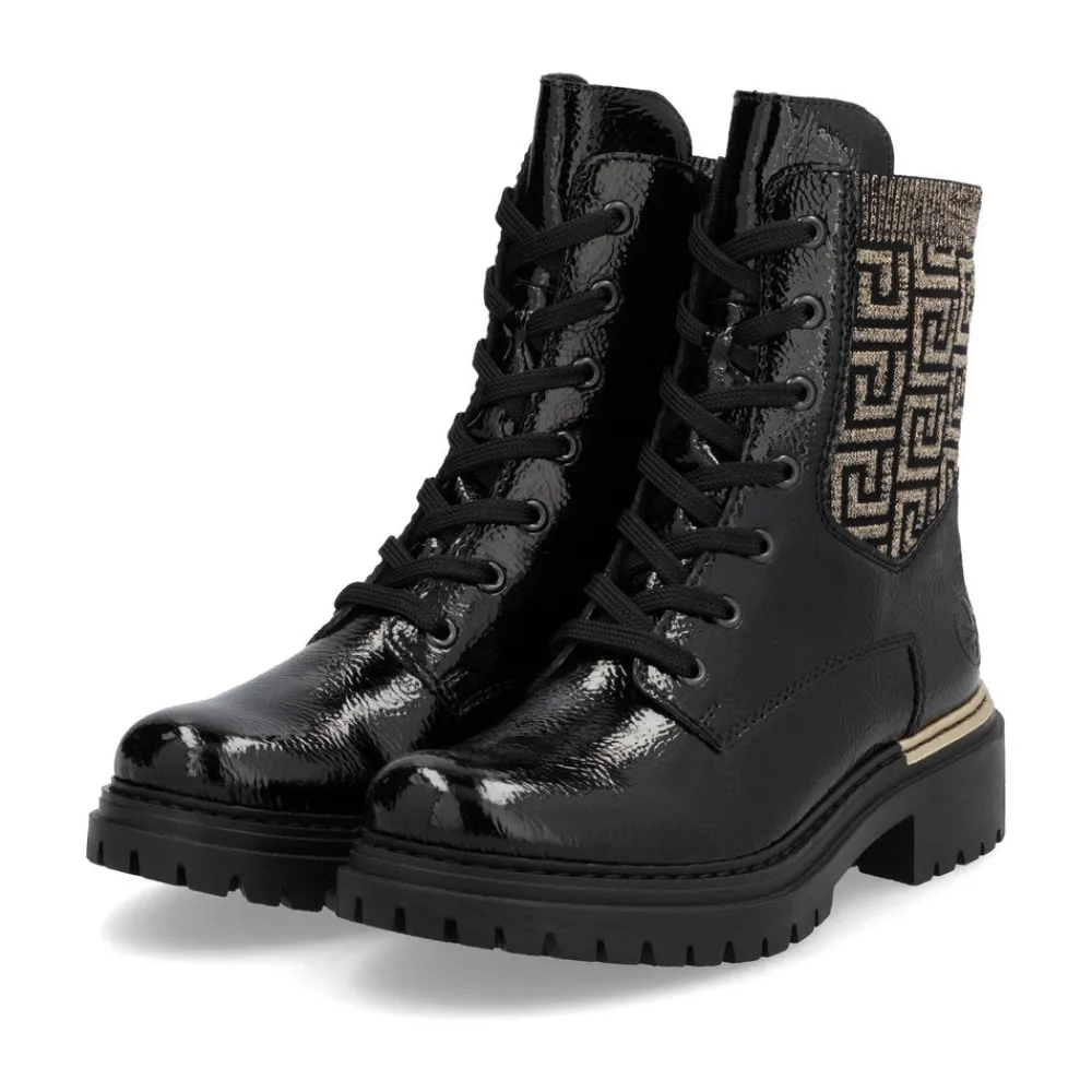 Cinders Shoe Heaven Casual Ankle | Ankle*Rieker Chunky Laced Boot Black/Gold