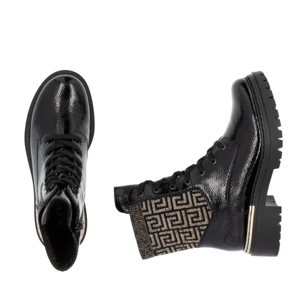 Cinders Shoe Heaven Casual Ankle | Ankle*Rieker Chunky Laced Boot Black/Gold