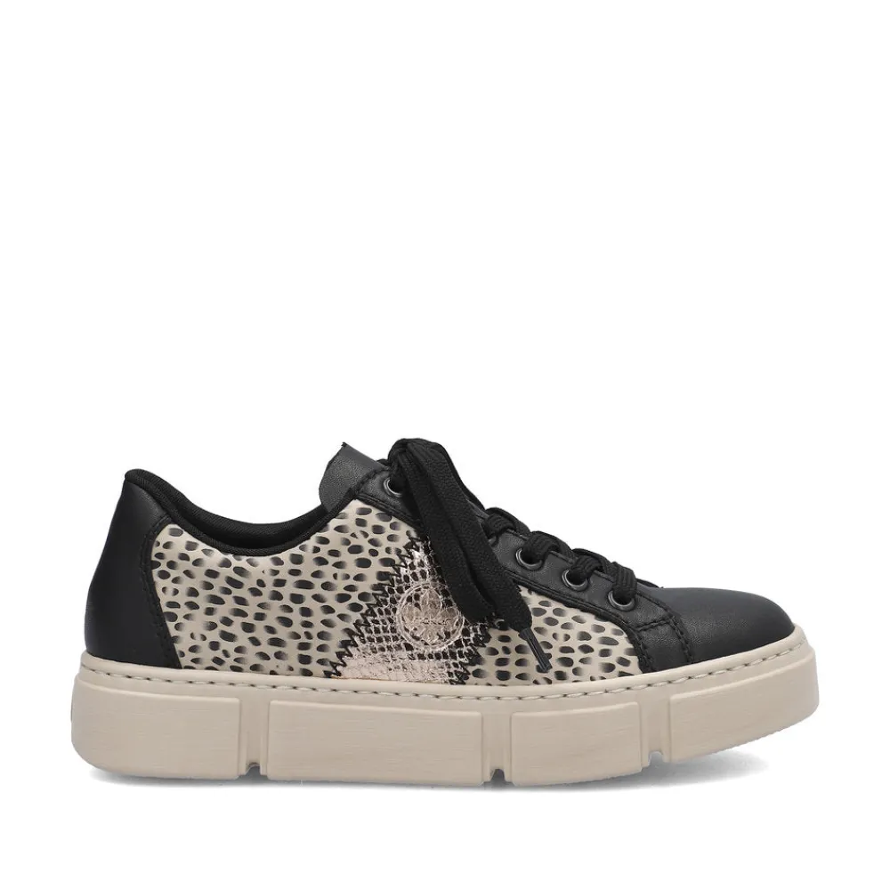 Cinders Shoe Heaven Trainers*Rieker Classic Flatform Trainer Black Beige Print