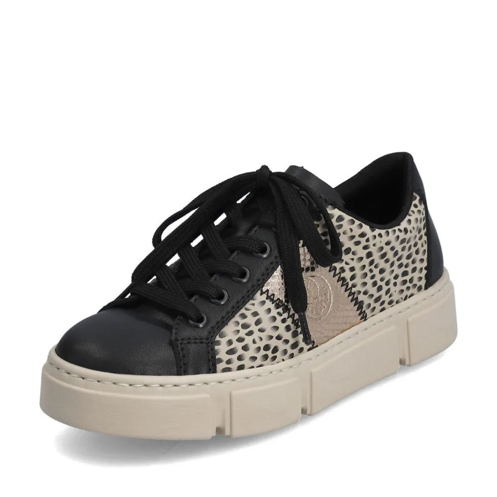 Cinders Shoe Heaven Trainers*Rieker Classic Flatform Trainer Black Beige Print