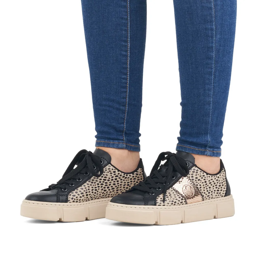 Cinders Shoe Heaven Trainers*Rieker Classic Flatform Trainer Black Beige Print