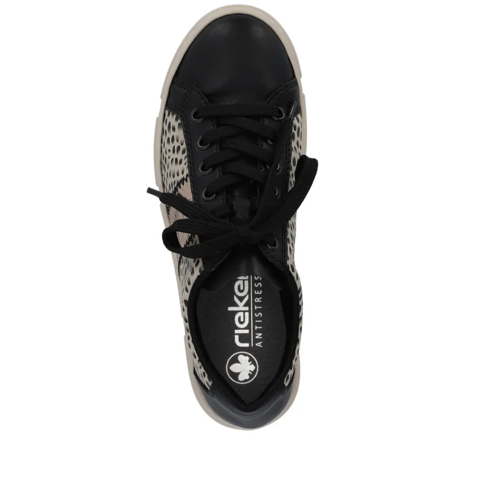 Cinders Shoe Heaven Trainers*Rieker Classic Flatform Trainer Black Beige Print