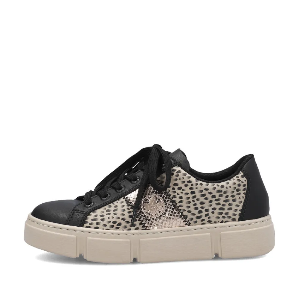 Cinders Shoe Heaven Trainers*Rieker Classic Flatform Trainer Black Beige Print