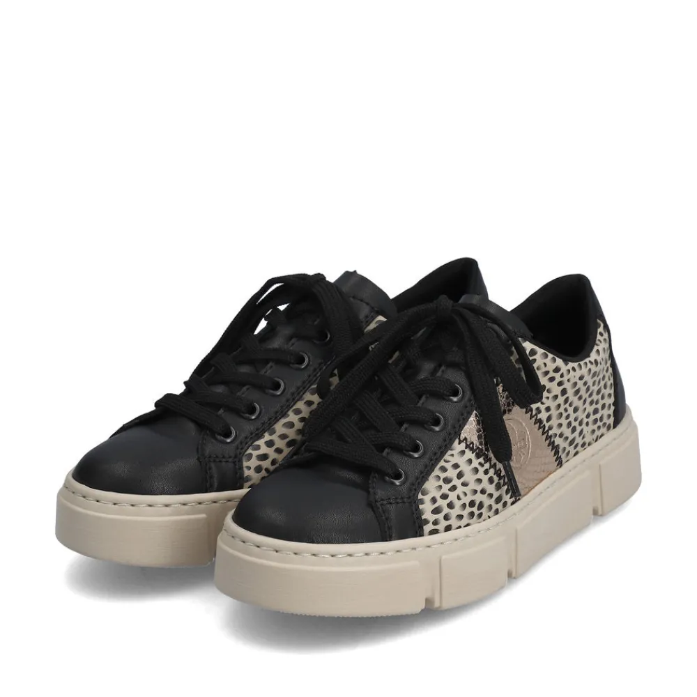 Cinders Shoe Heaven Trainers*Rieker Classic Flatform Trainer Black Beige Print