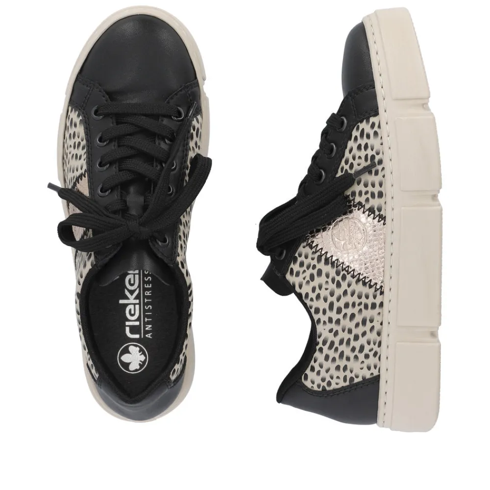 Cinders Shoe Heaven Trainers*Rieker Classic Flatform Trainer Black Beige Print