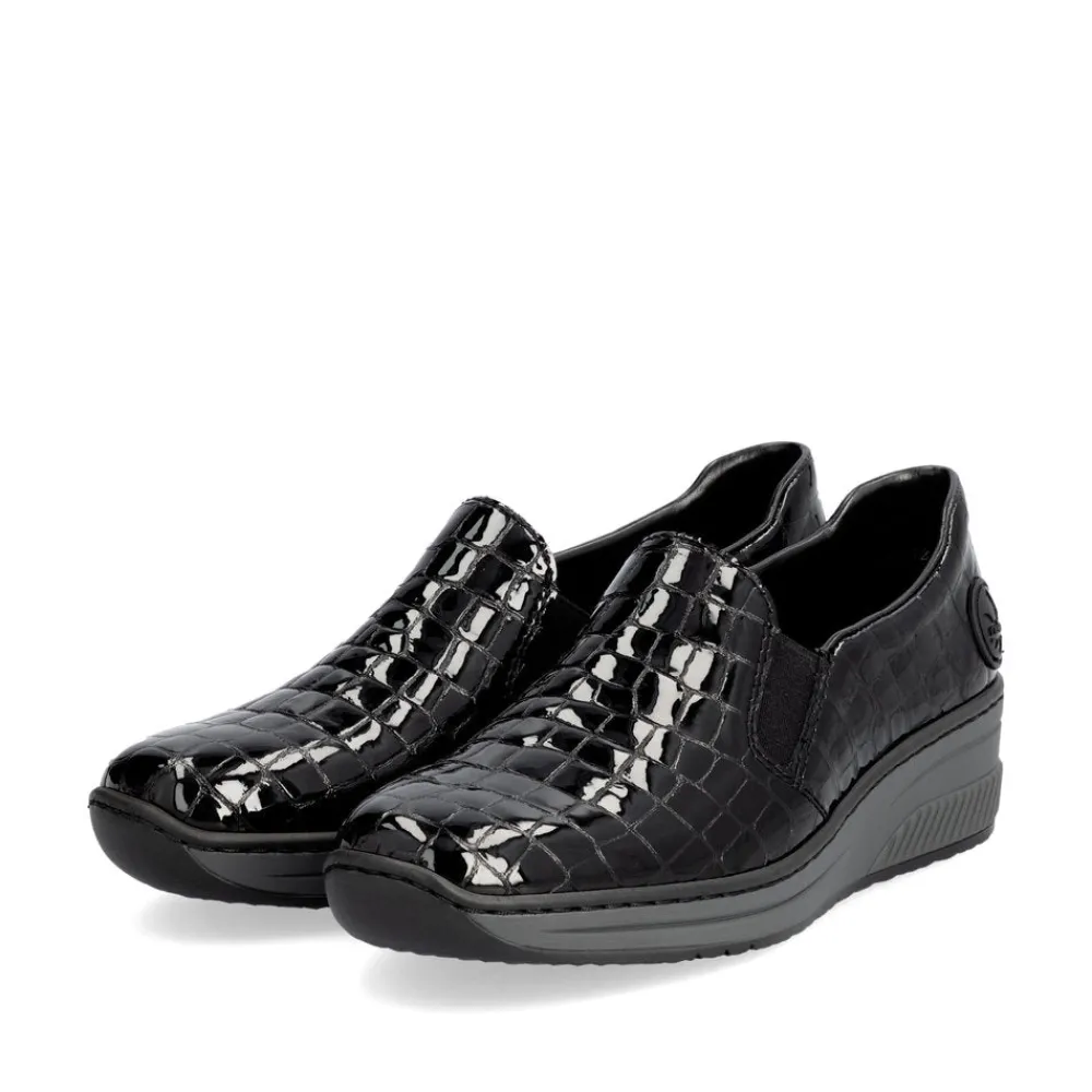 Cinders Shoe Heaven Wedge*Rieker Classic Shoe Black Patent