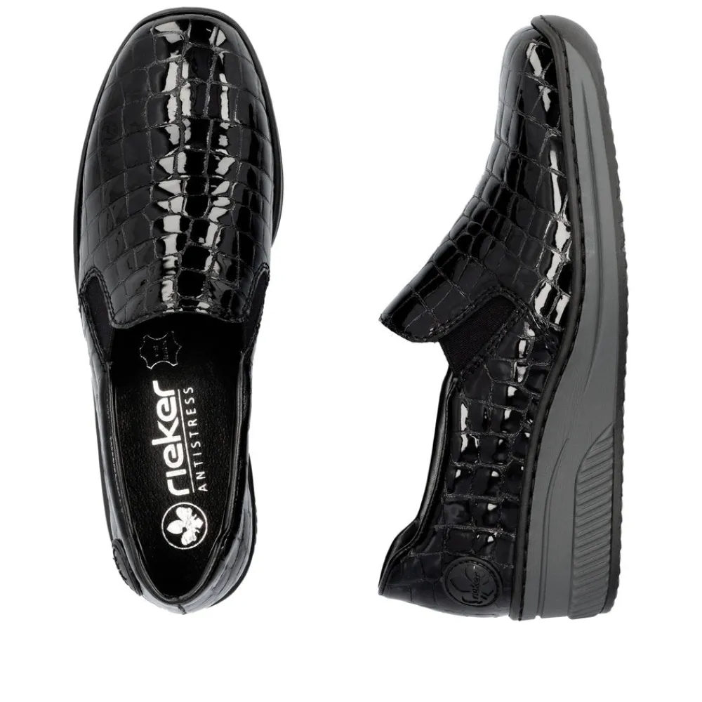 Cinders Shoe Heaven Wedge*Rieker Classic Shoe Black Patent