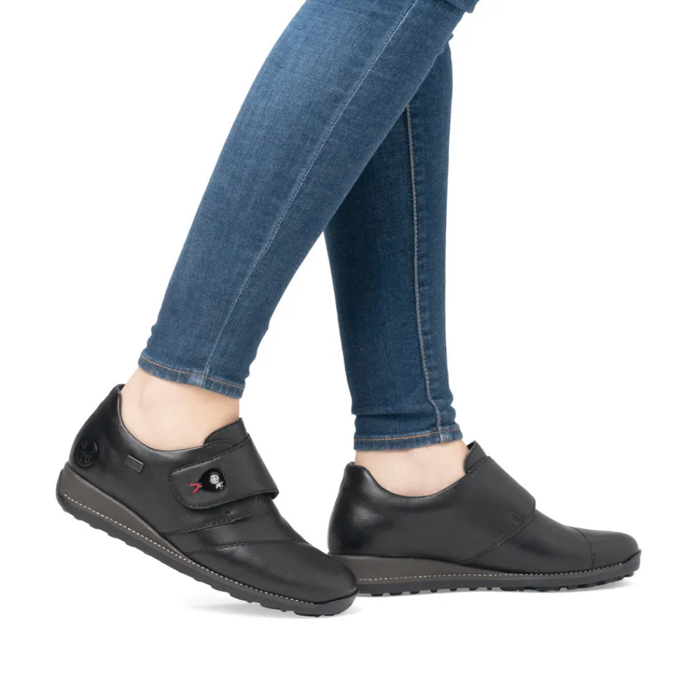 Cinders Shoe Heaven Wedge*Rieker Classic Velcro Shoe Black