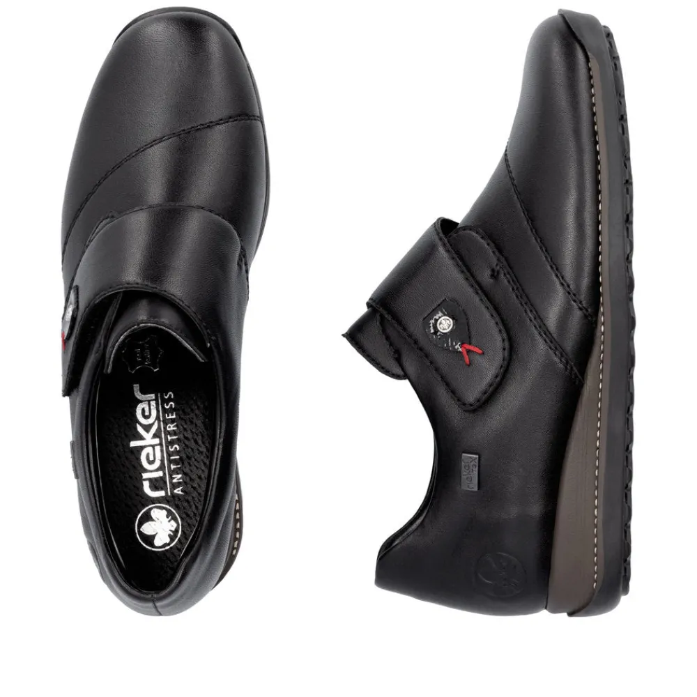 Cinders Shoe Heaven Wedge*Rieker Classic Velcro Shoe Black