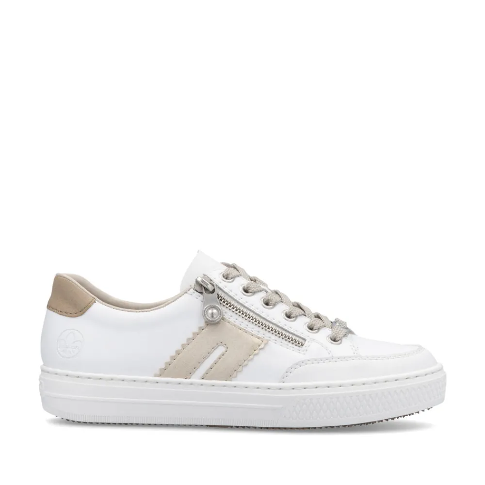 Cinders Shoe Heaven Trainers*Rieker Classic Zip Trainer White/Nude